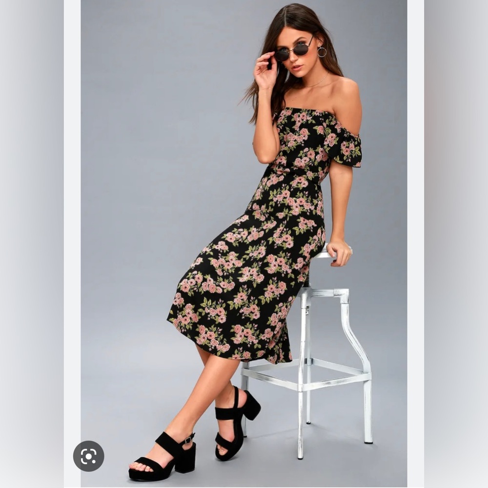 Black floral midi dress